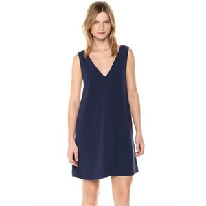 Theory V Neck Shift Dress Modern Crepe Navy Triacetate A-Line Sleeveless Size 6